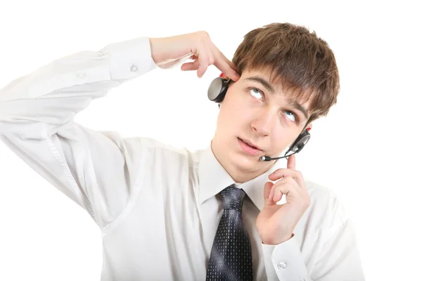 Adolescent fatigué avec casque — Photo