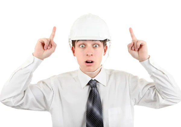 Surprised Young Man in Hard Hat — Stock Photo, Image