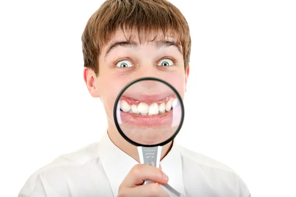 Funny Teenager with a Loupe — Stock Photo, Image