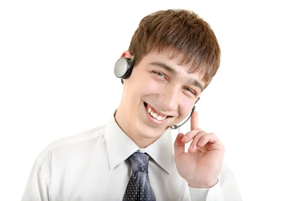 Jongeman met headset — Stockfoto