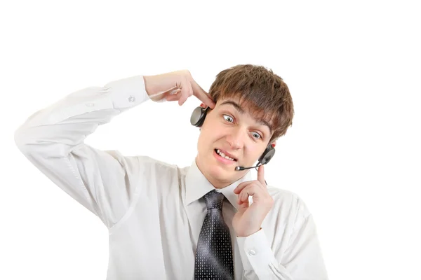 Adolescent fatigué avec casque — Photo