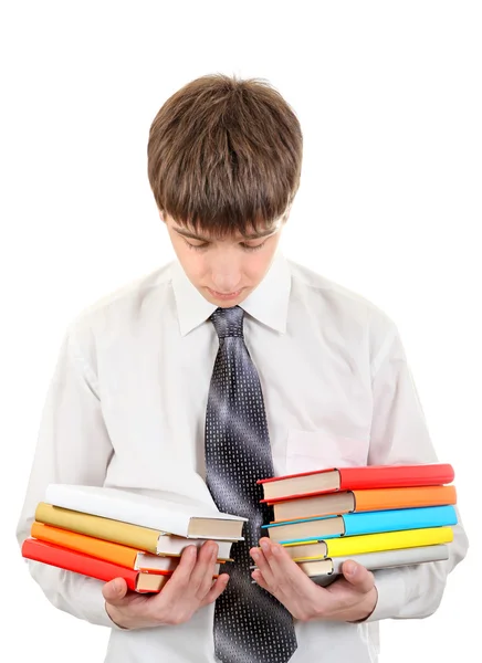 Student met vele boeken — Stockfoto