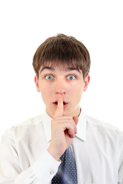 Teenager with Finger on his Lips — Stock Photo, Image