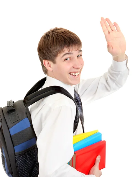 Sırt çantasını Hoşça kal ile öğrenci — Stok fotoğraf