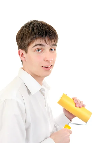 Teenager with Paint Roller — Stock Photo, Image