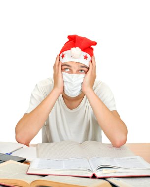 Noel babalar şapkalı hasta öğrenci