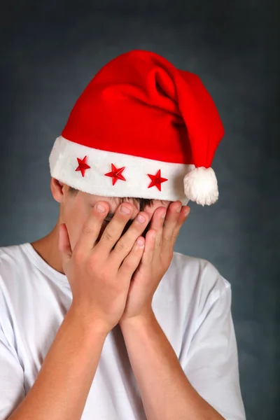 Triste adolescent à Santas Chapeau — Photo