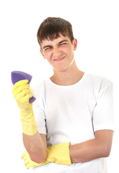 Teenager with Bath Sponge — Stock Photo, Image