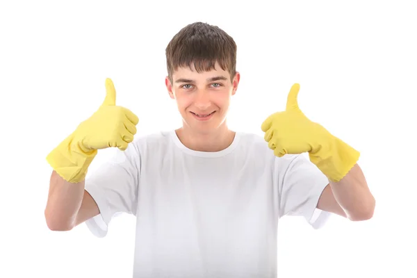 Adolescente en guantes de goma — Foto de Stock