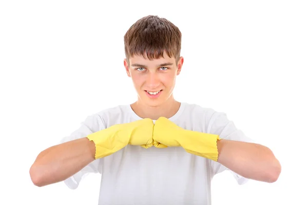 Adolescent en gants en caoutchouc — Photo