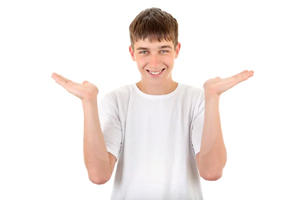 Teenager ukazuje jeho dlaně — Stock fotografie