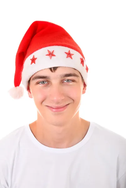 Adolescente a Babbo Natale Cappello — Foto Stock