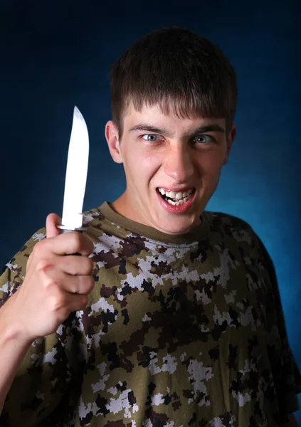 Angry Teenager with Knife — Stock Photo, Image