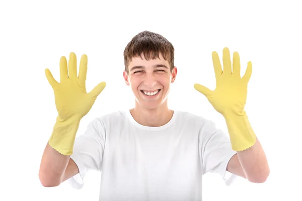 Teenager in Rubber Gloves — Stock Photo, Image