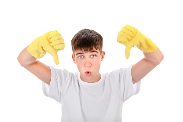 Adolescente en guantes de goma —  Fotos de Stock