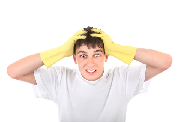 Troubled Teenager in Rubber Gloves — Stock Photo, Image