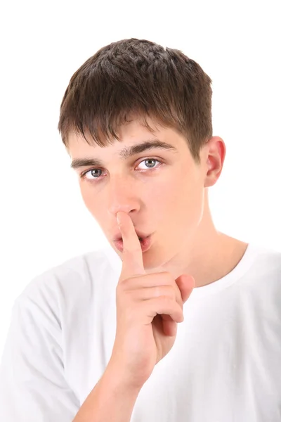 Teenager with Finger on his Lips — Stock Photo, Image