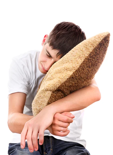 Nastolatek śpi z poduszką — Zdjęcie stockowe