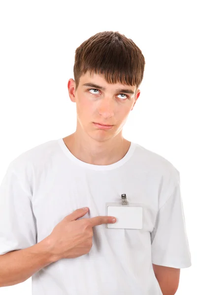 Nastolatek z pustym odznaka — Zdjęcie stockowe