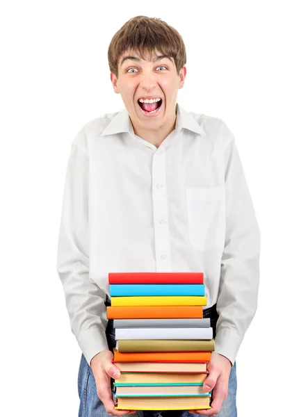 Teenager hält Bücherstapel in der Hand — Stockfoto