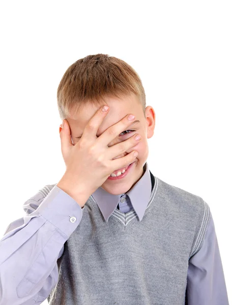 Boy Peeps through his Fingers — Stock Photo, Image