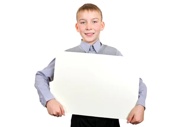 空白のボードを持つ少年 — ストック写真