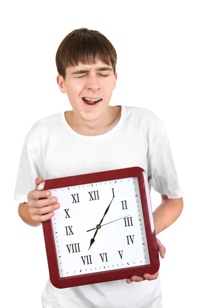 Teenager with Big Clock — Stock Photo, Image