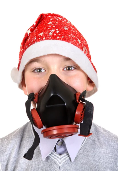 Pojke i gasmask — Stockfoto