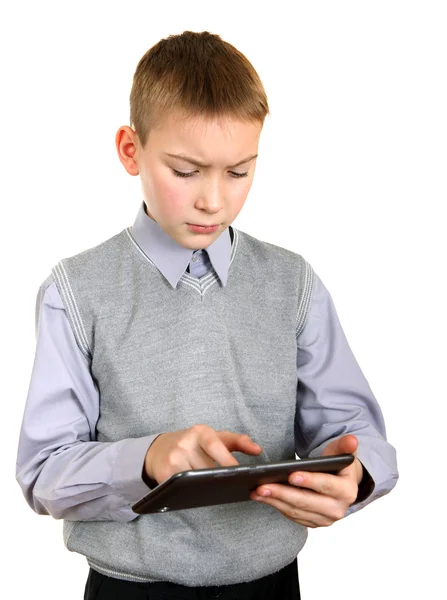 Menino com computador tablet — Fotografia de Stock