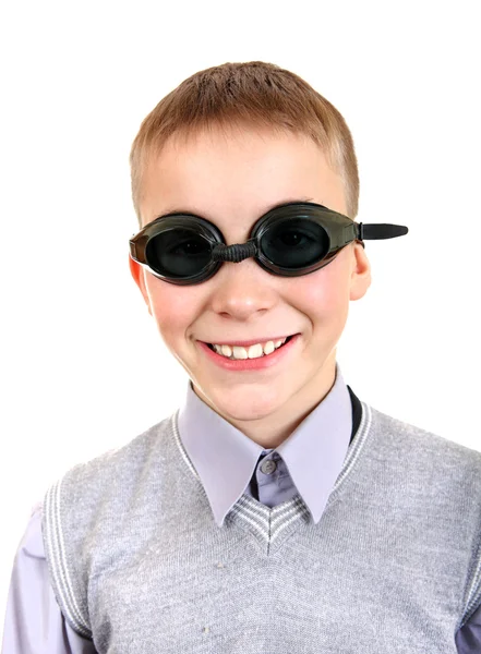 Menino em óculos de natação — Fotografia de Stock