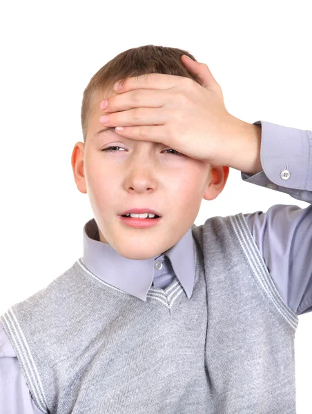 Junge spürt Kopfschmerzen — Stockfoto