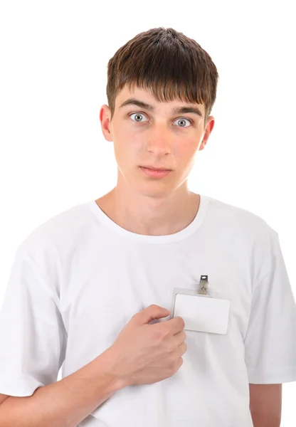 Teenager with Empty Badge — Stock Photo, Image