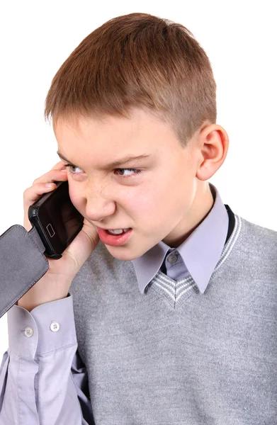 Jongen praten op mobiele telefoon — Stockfoto