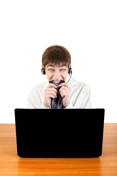 Nervous Teenager with Laptop — Stock Photo, Image