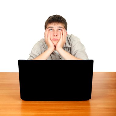 dizüstü bilgisayar ile sıkılmış genç