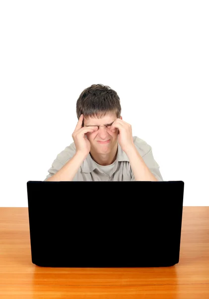 Tired Teenager with Laptop — Stock Photo, Image