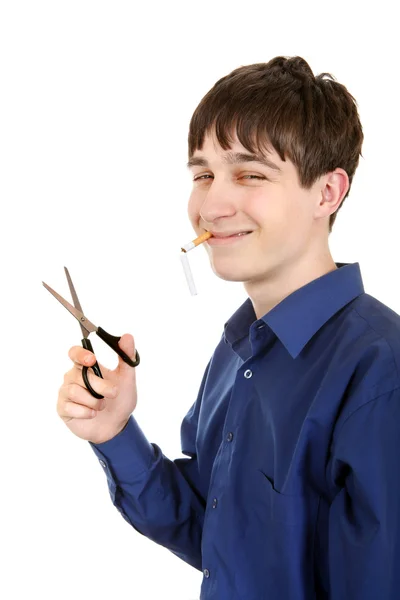 Teenager cutting a Cigarette — Stock Photo, Image