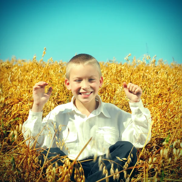 Happy Kid at Wheat Field — Stock Photo, Image