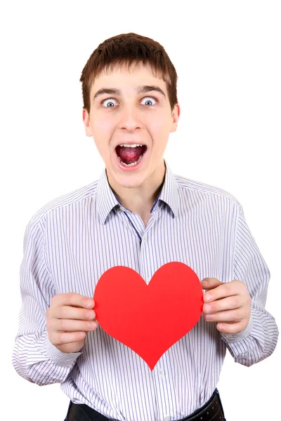 Teenager tiene forma di cuore rosso — Foto Stock