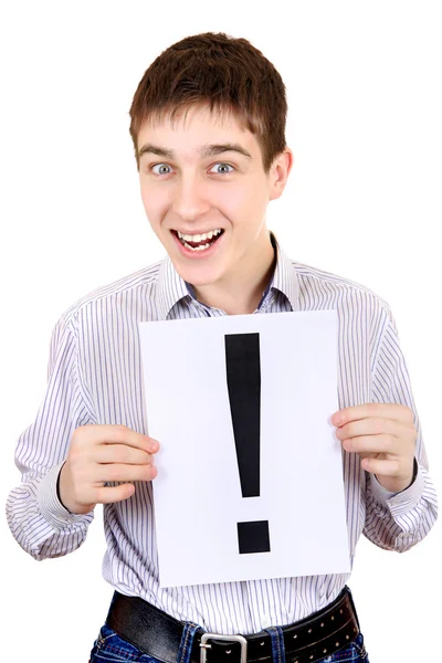 Teenager drží vykřičník — Stock fotografie