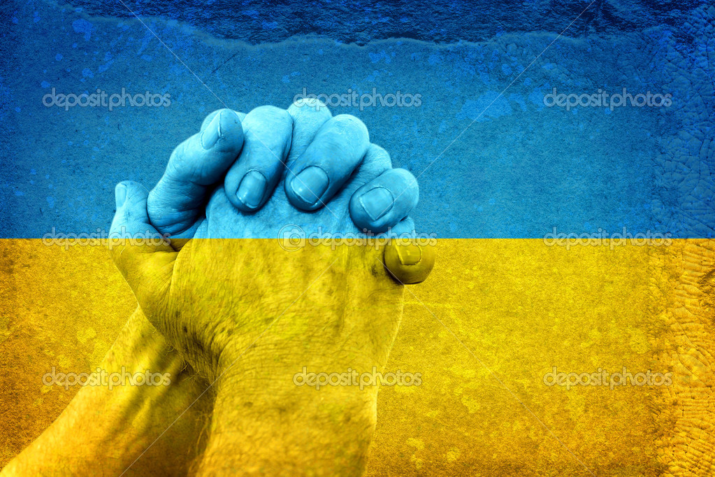 Manos en la bandera de Ucrania: fotografía de stock © sabphoto #42235215 |  Depositphotos