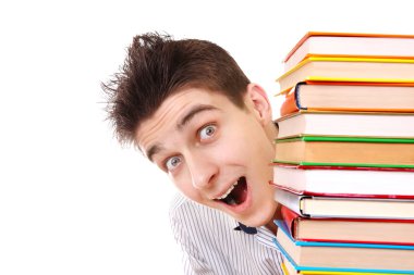 kitap arkasındaki neşeli öğrenci