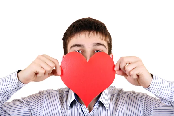 Nastolatek z czerwonym sercem kształt — Zdjęcie stockowe