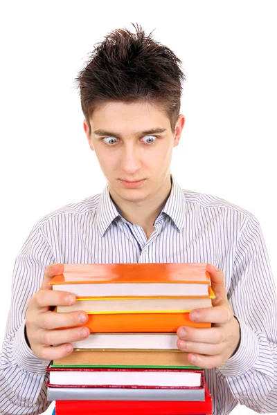 Surpreendido adolescente com os livros — Fotografia de Stock