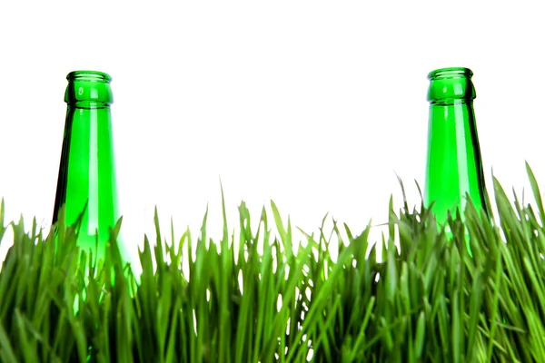 Zwei Flaschen im Gras — Stockfoto