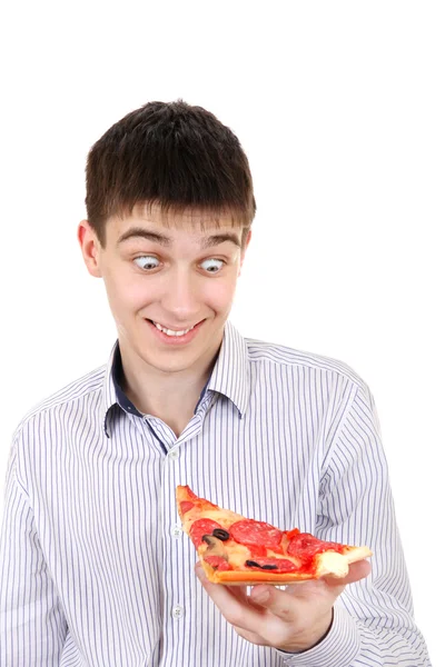 Sürpriz genç pizza ile — Stok fotoğraf