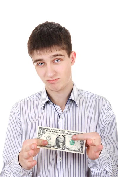 Sad Teenager with One Dollar — Stock Photo, Image