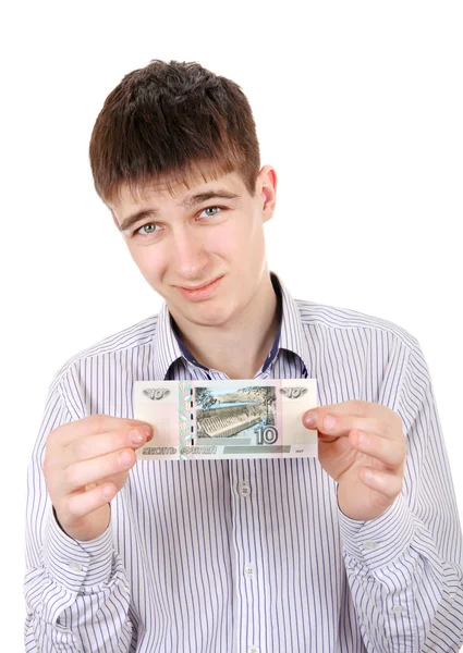 Genç Rus banknot ile — Stok fotoğraf