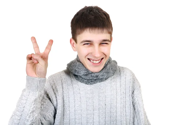Teenager s vítězství gesto — Stock fotografie