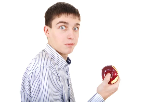 Adolescente surpreso com uma maçã — Fotografia de Stock